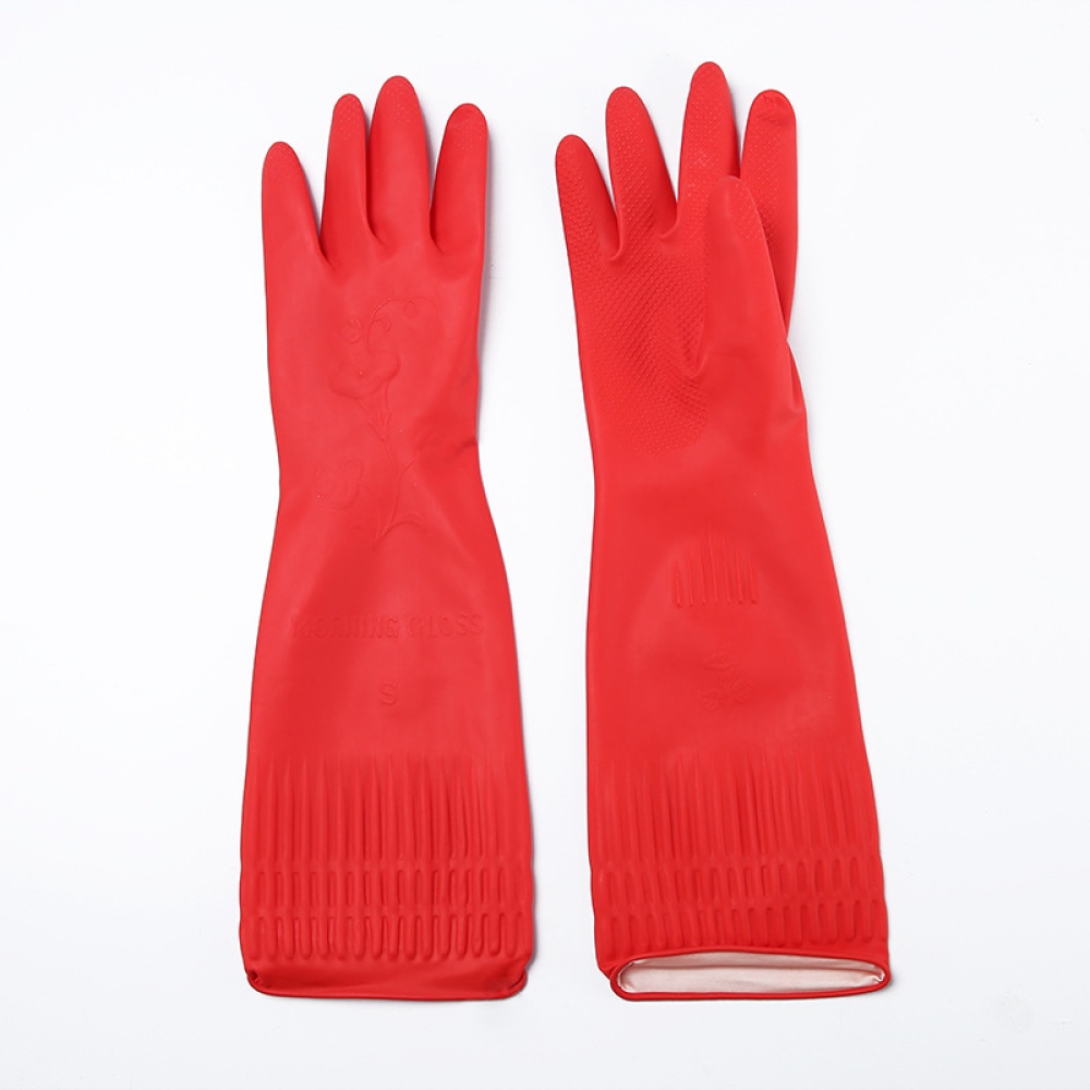 Kitchen Washing Gloves 38cm Long Waterproof Elastic Rubber Glove Dining Room Dish Cleaning Red L - Image 2