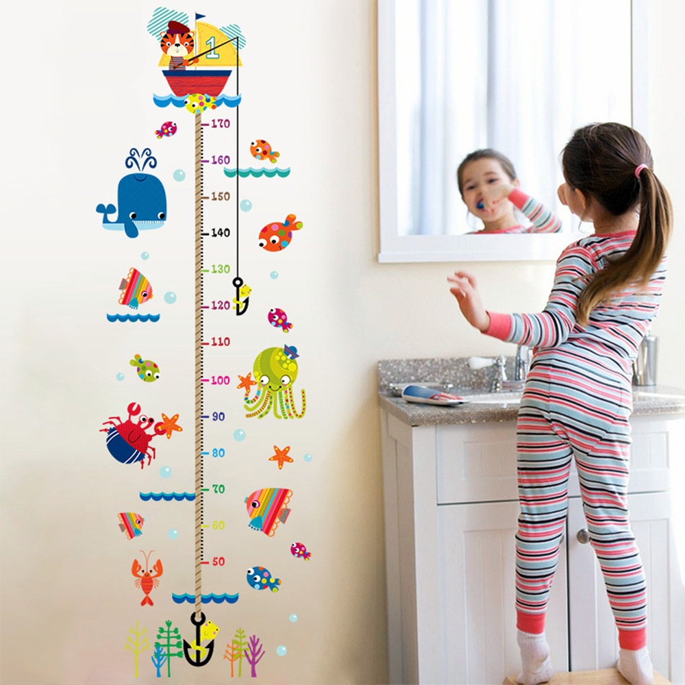 Height Meter Wall Sticker Growth Ruler Cartoon Cat Fishing Children's Room Decoration Section B - Image 2