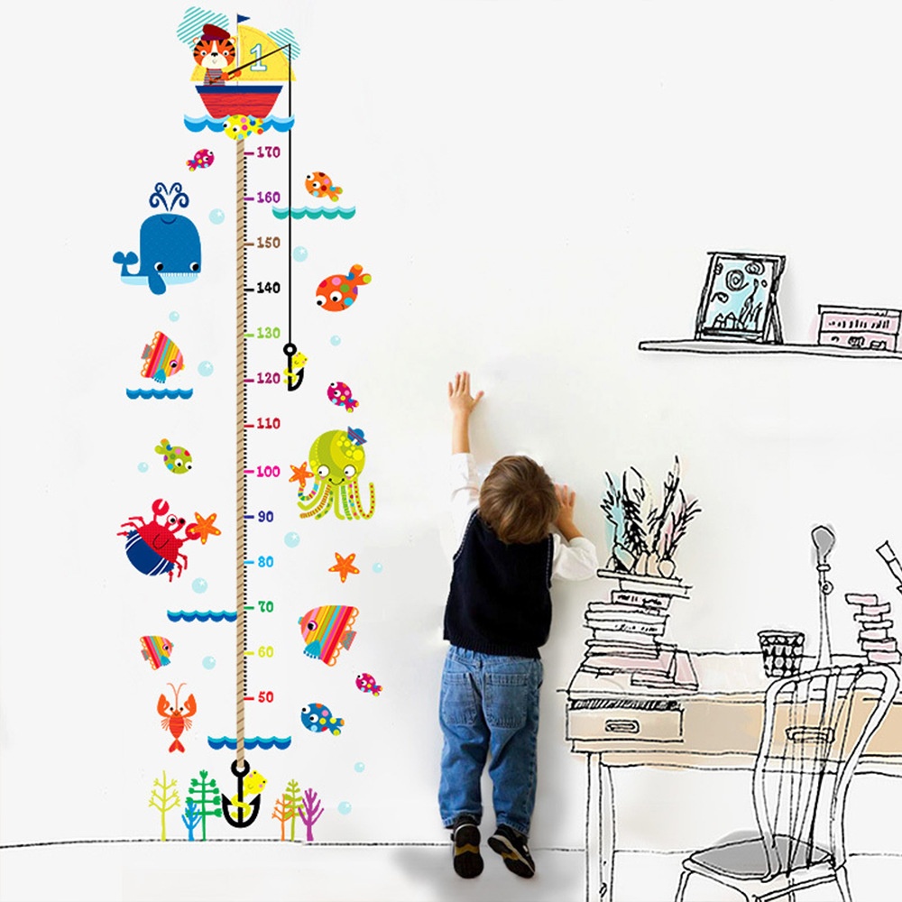 Height Meter Wall Sticker Growth Ruler Cartoon Cat Fishing Children's Room Decoration Section B - Image 3