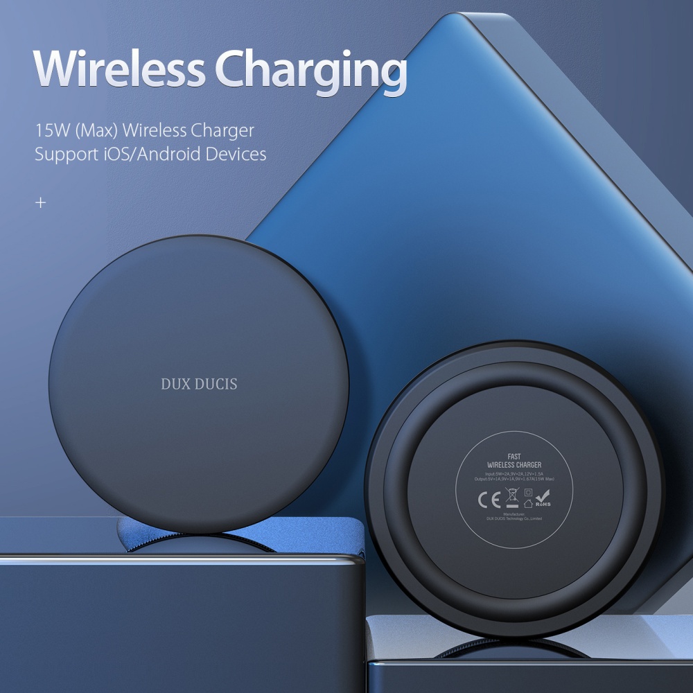 15w Smart Wireless Charger Thin Round Desktop Pad For Iphone Earphone black - Image 2