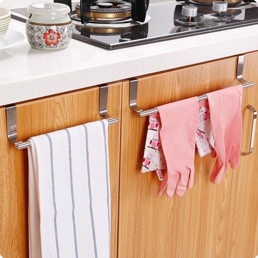 Kitchen Stainless Steel Door-hanging Towel Rack Single Rod Nail-free Duster Cloth Hanger small - Image 3