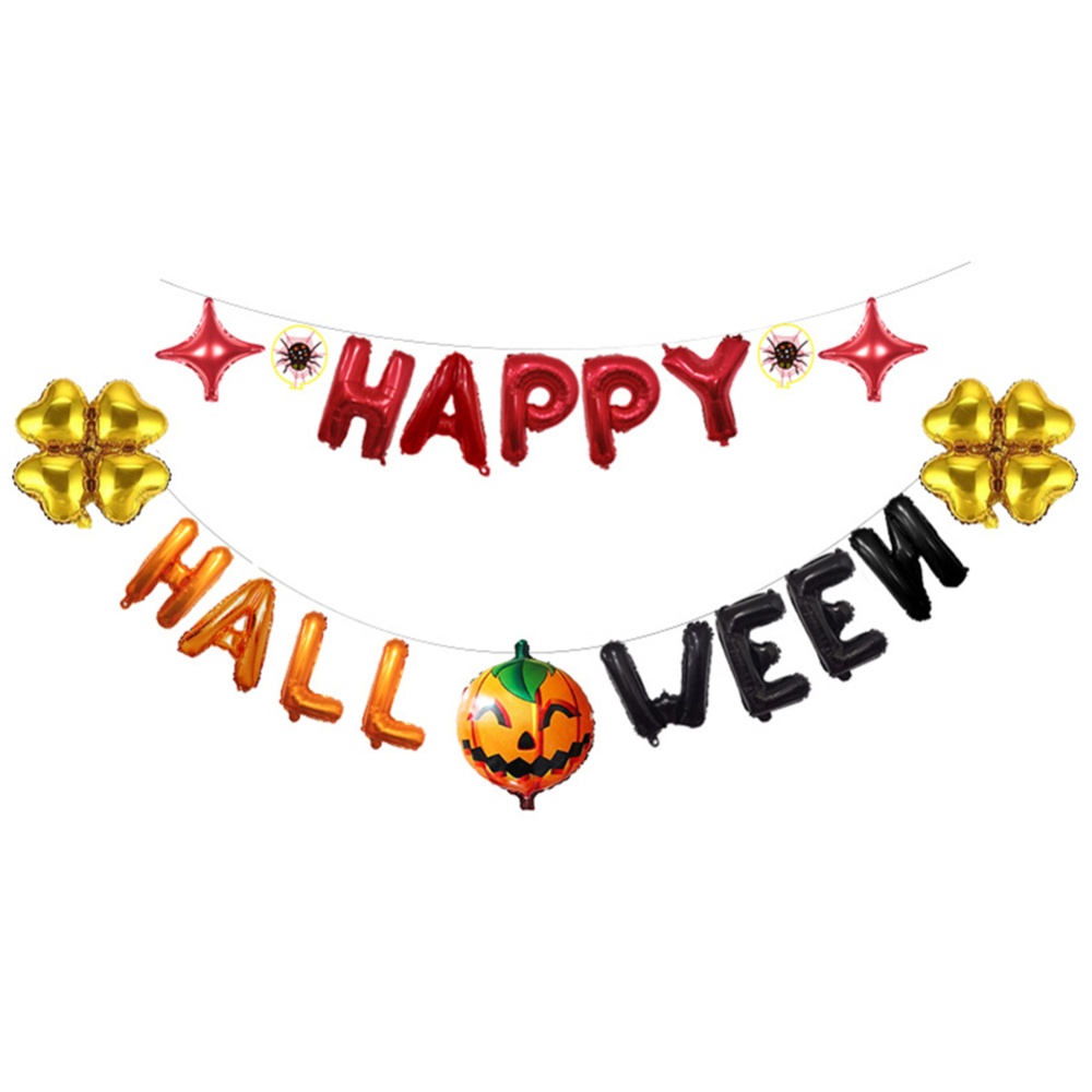 16Inches Happy Halloween Pumpkin Clover Shape Letter Foil Balloon for Decor Golden - Image 3