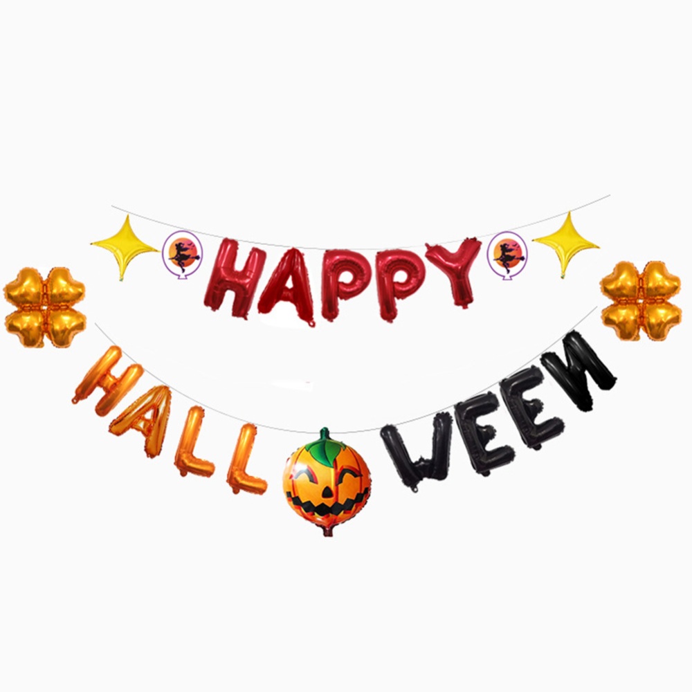 16Inches Happy Halloween Pumpkin Clover Shape Letter Foil Balloon for Decor Orange - Image 2