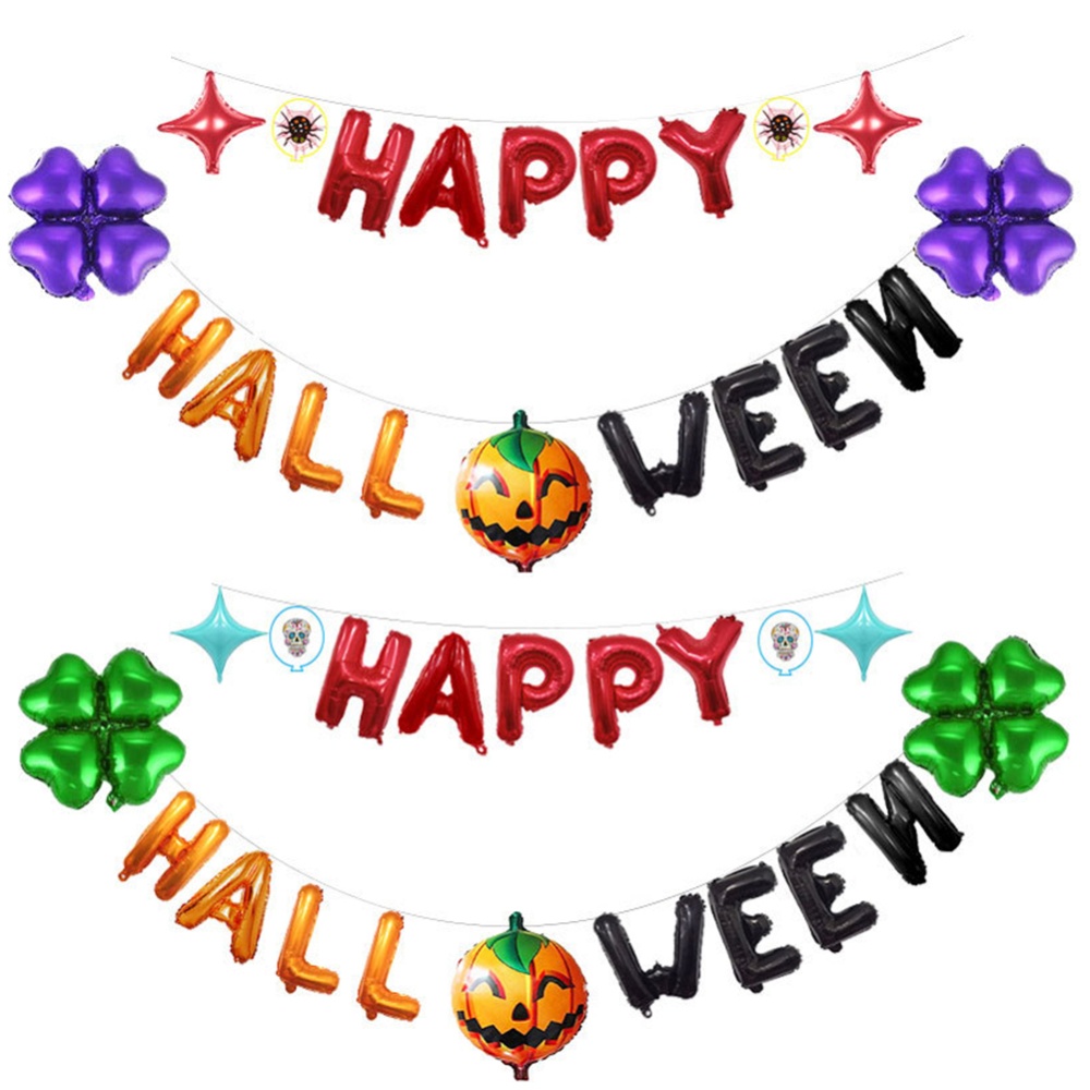 16Inches Happy Halloween Pumpkin Clover Shape Letter Foil Balloon for Decor Red - Image 2