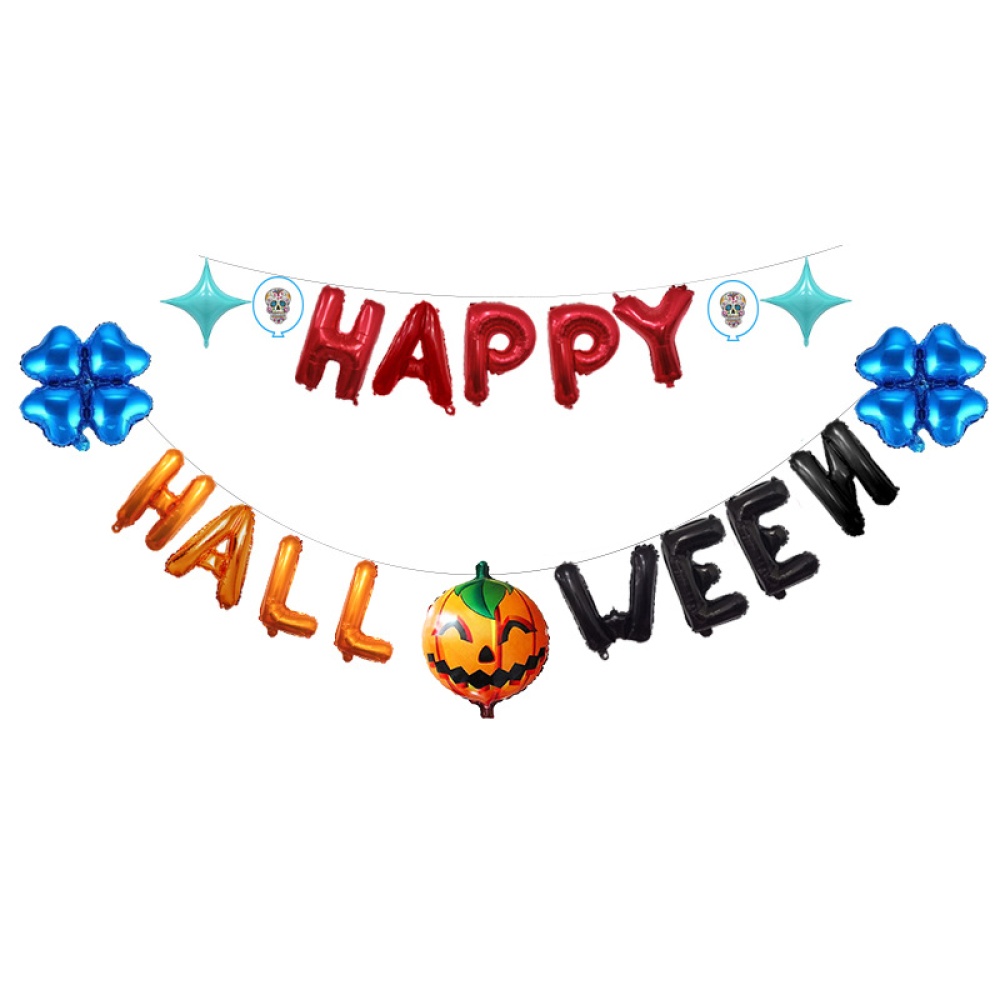 16Inches Happy Halloween Pumpkin Clover Shape Letter Foil Balloon for Decor Purple - Image 3