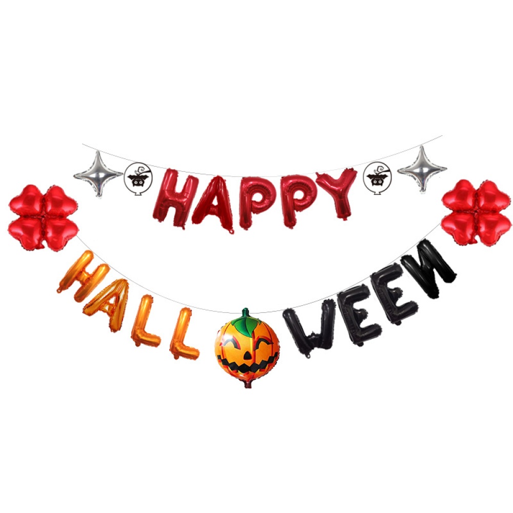 16Inches Happy Halloween Pumpkin Clover Shape Letter Foil Balloon for Decor Orange - Image 3