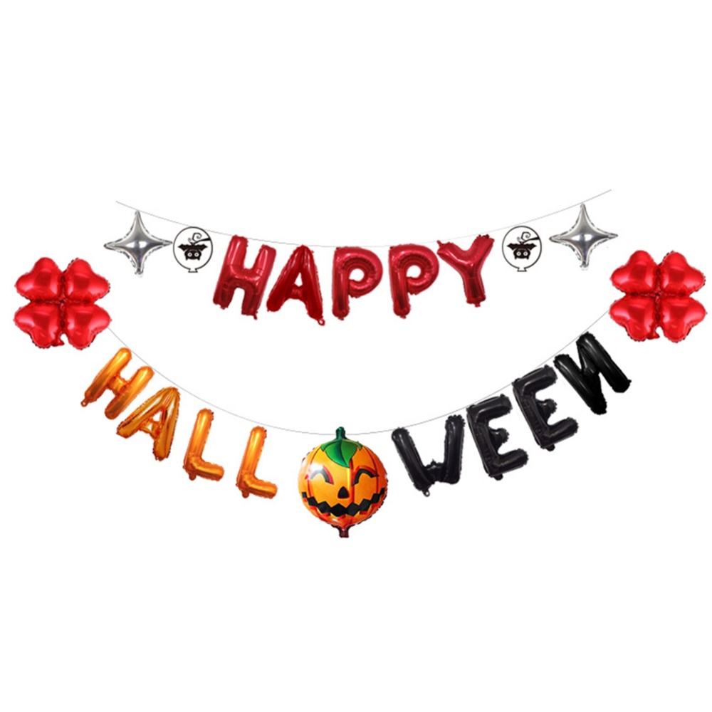 16Inches Happy Halloween Pumpkin Clover Shape Letter Foil Balloon for Decor Red - Image 3