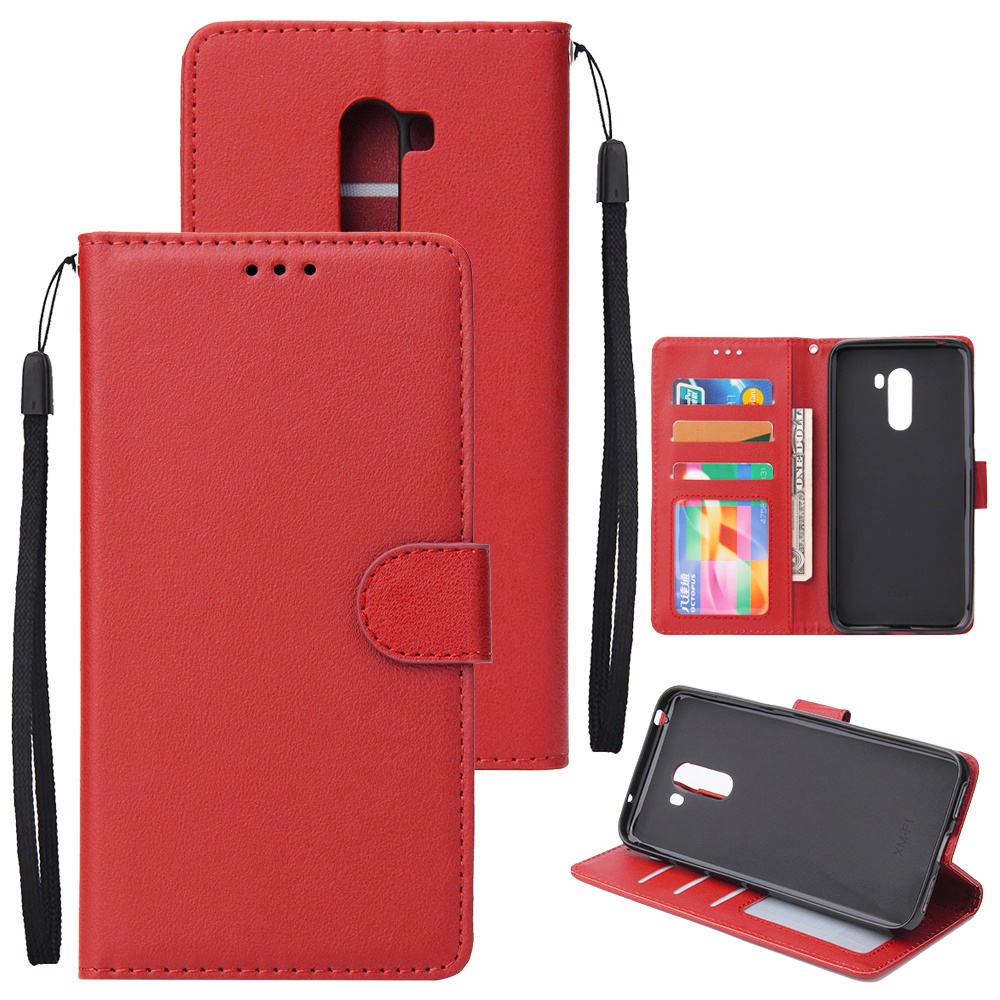 For Xiaomi Pocophone F1 Flip-type Leather Protective Phone Case with 3 Card Position Buckle Design Cover red - Image 2