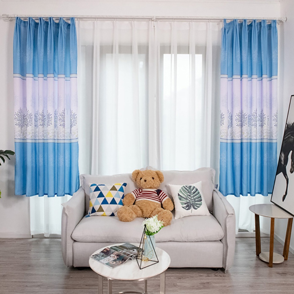 Tree Printing Curtains for Window Drapes Modern Shade Curtain Living Room Bedroom blue_1 * 2m high hook