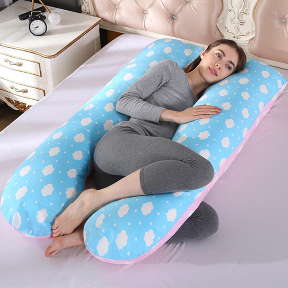 Multifunctional Pillow for Pregnant Women Lateral Pregnancy Side Sleepers 100% Cotton U Shape Removable and Washable Maternity Pillows Blue - Image 3