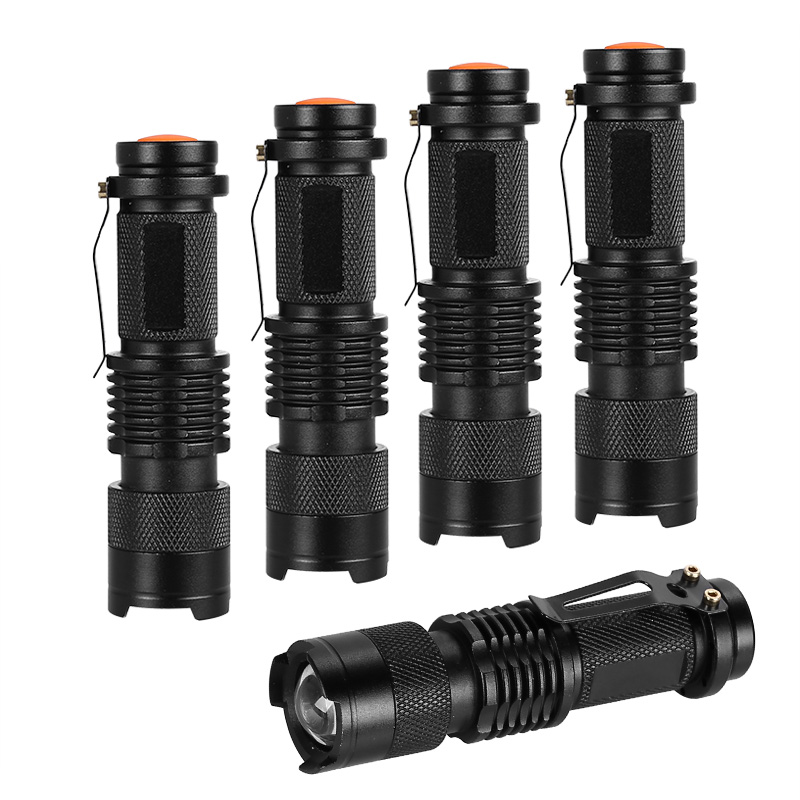 Mini Flashlight Set - 5x Flashlight, CREE LED, 3 Light Modes, 350 Lumen, 14500 Battery, Aluminum Alloy, Telescopic Focus