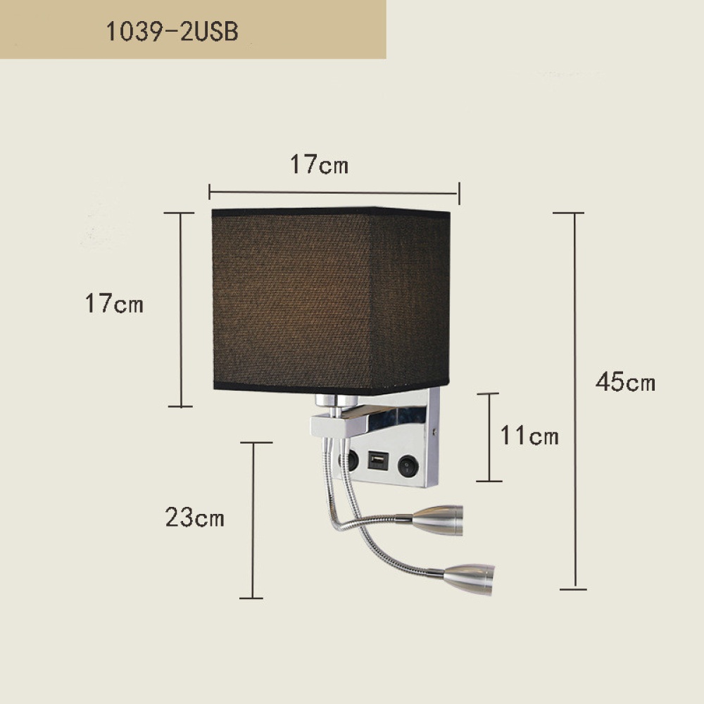 Modern Indoor LED Bedside Bedroom Wall Light with 2Heads Reading Lights Without Source 1039-2 USB - Image 3