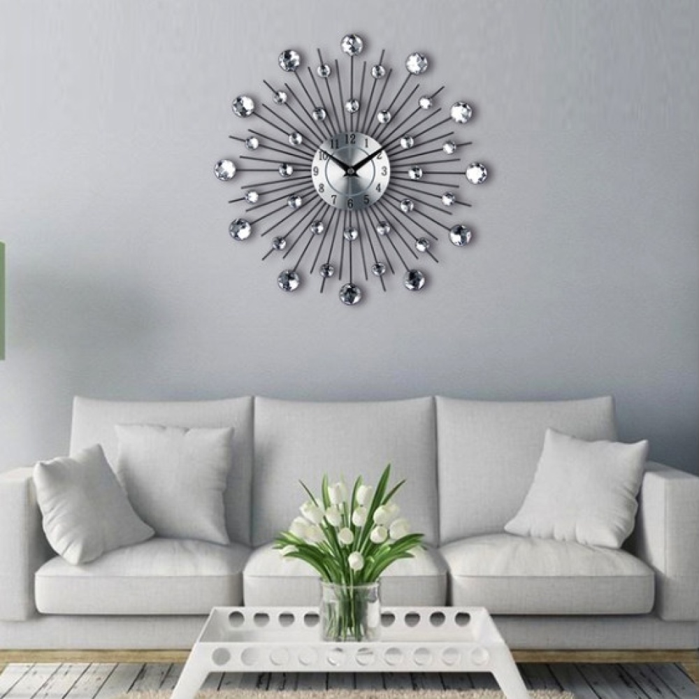 Artistic Metal Wall Clock with Acrylic Diamond 33cm - Image 2