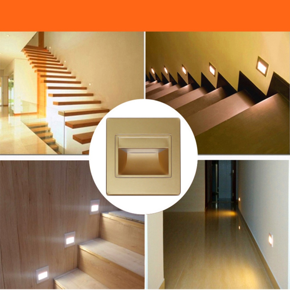 85-265V 0.6W LED Wall Lamp Footlights Porch Lights Stair Champagne gold shell warm white light - Image 2