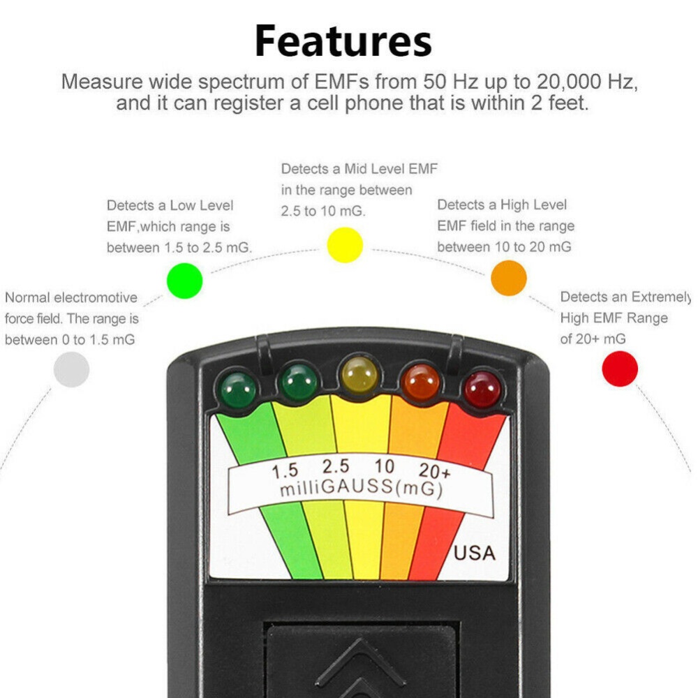 LED EMF Meter Magnetic Field Detector Ghost Hunting Paranormal Equipment Tester black - Image 2