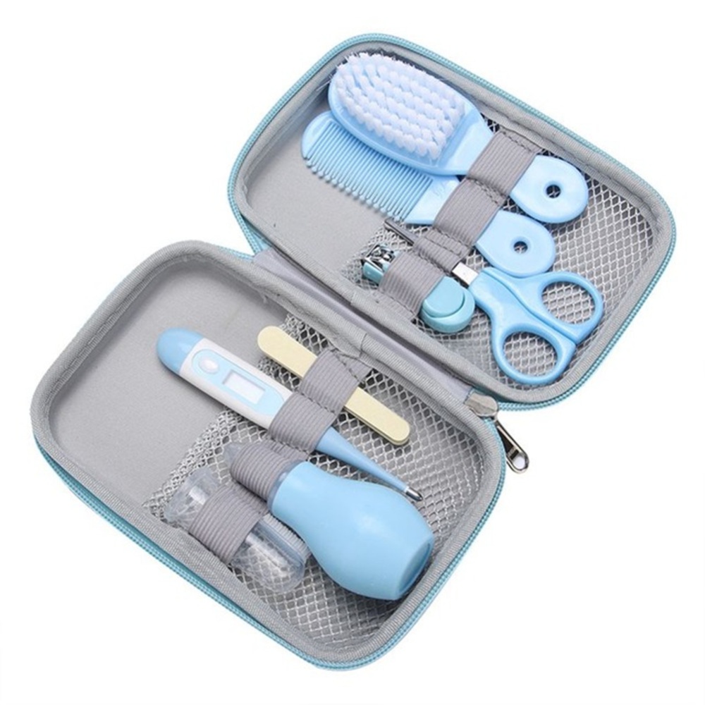 8PCS Baby Nail Clipper Digital Thermometer Nasal Aspirator Care blue_18*15*5.5CM
