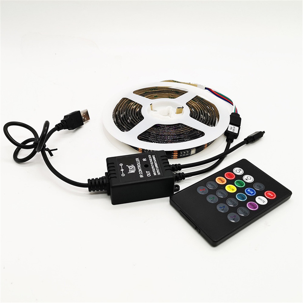 LED Strip Tape Light Waterproof USB Music Voice Control 5V 20Keys Remote Conntrol TV Backlight 5050RGB Epoxy 3m 90 Lights Color Box Packagin - Image 2