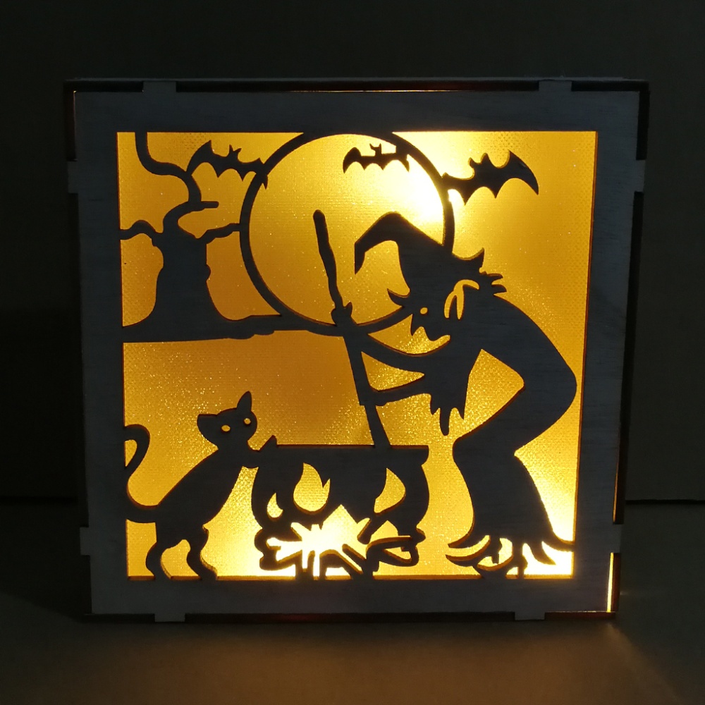 Wooden Hollow-out Carving LED Lamp Hanging Pendant for Home Halloween Wall Tabletop JM01496 - Image 2