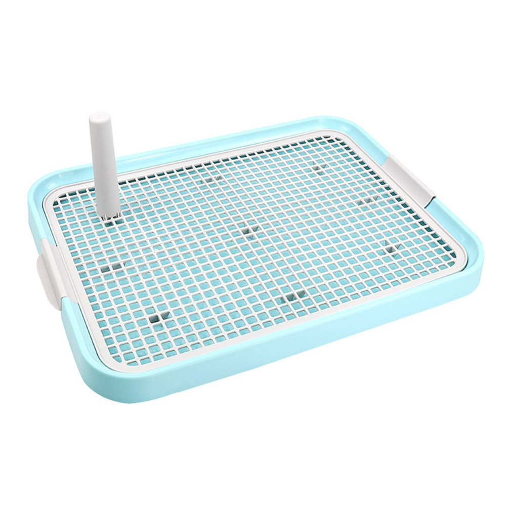 Portable Pet Toilet Plastic Urinary Pee Pad with Pillar Mat Training Potty Dog Tray blue_L