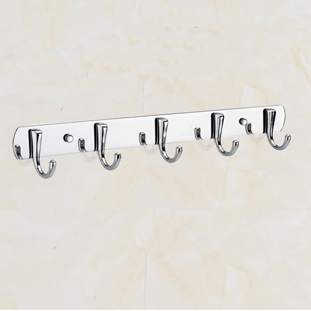 37cm Stainless Steel Clothes Hook Organizer Bathroom Bedroom Wall Towel Coat Hanger 5 row hook - Image 2