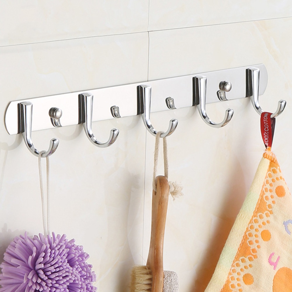 37cm Stainless Steel Clothes Hook Organizer Bathroom Bedroom Wall Towel Coat Hanger 5 row hook - Image 3