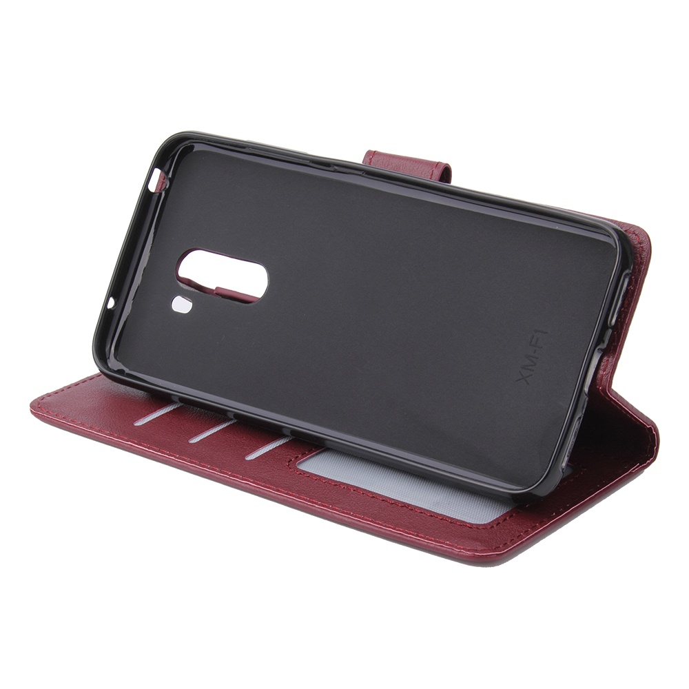 For Xiaomi Pocophone F1 Flip-type Leather Protective Phone Case with 3 Card Position Buckle Design Cover Red wine - Image 2