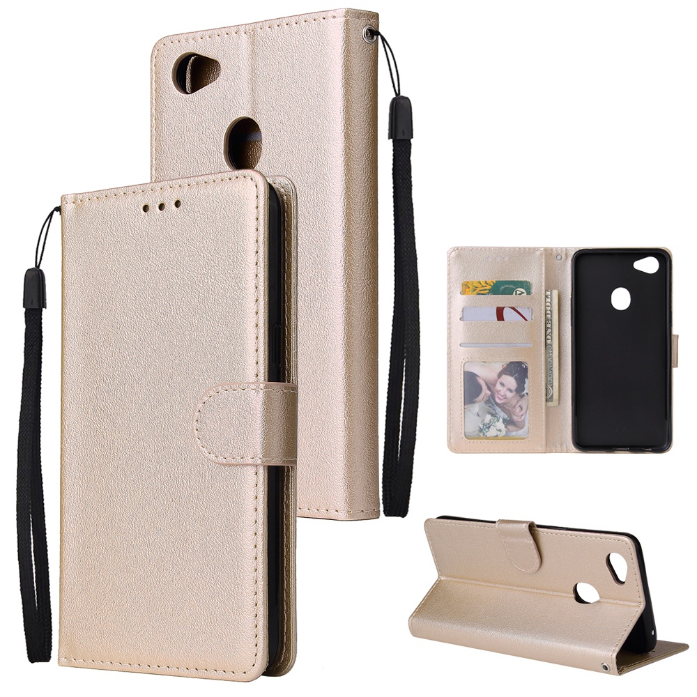 For OPPO F7 Wallet-type PU Leather Protective Phone Case with Buckle & 3 Card Position Gold - Image 2