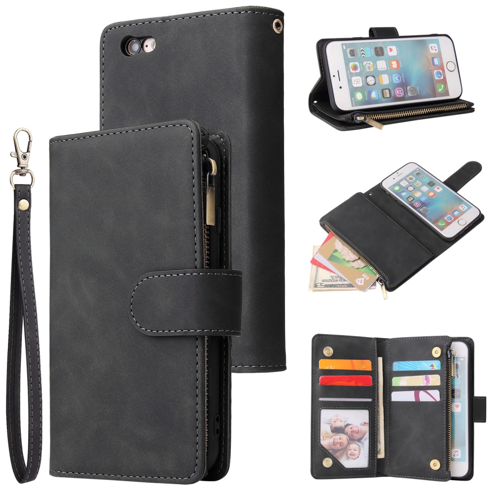 For iPhone 6 / 6S plus 7 8 Smart Phone Cover Coin Pocket with Cards Bracket Zipper PU Leather Case - Image 2