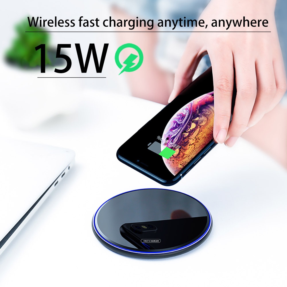 QI Wireless Charger for Apple Android 15W Fast Charging Technology Aluminum Alloy Mirror-like Shiny Ultra-thin Protable white - Image 2