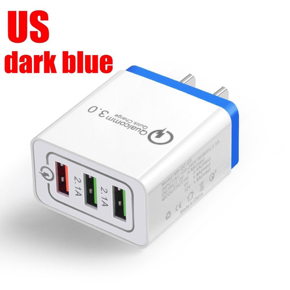 30W QC 3.0 Fast Quick Charger 3 Port USB Hub Wall Adapter Navy blue_U.S. regulations - Image 2