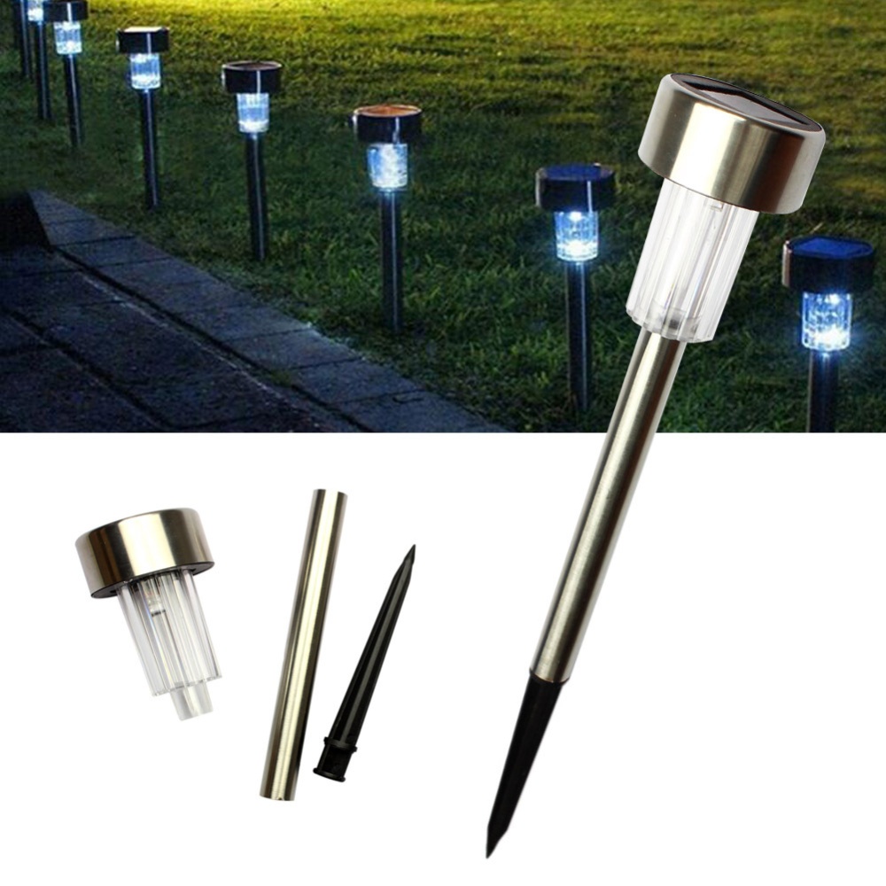 5 Pcs LED Solar Stainless Steel Ground Light Outdoor Garden Lawn Tube White light