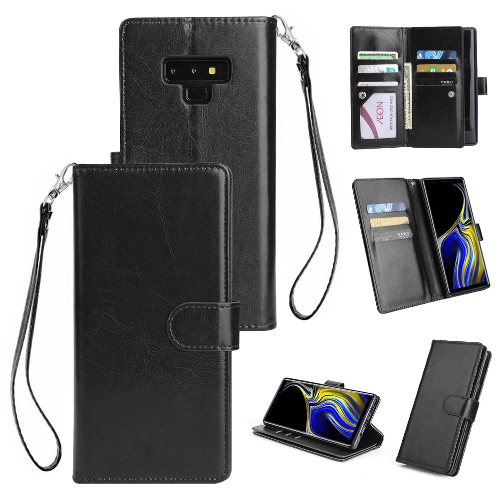 For Samsung Note 9 PU Full Protective Cover with Card Slot Lanyard Bracket Buckle black - Image 2