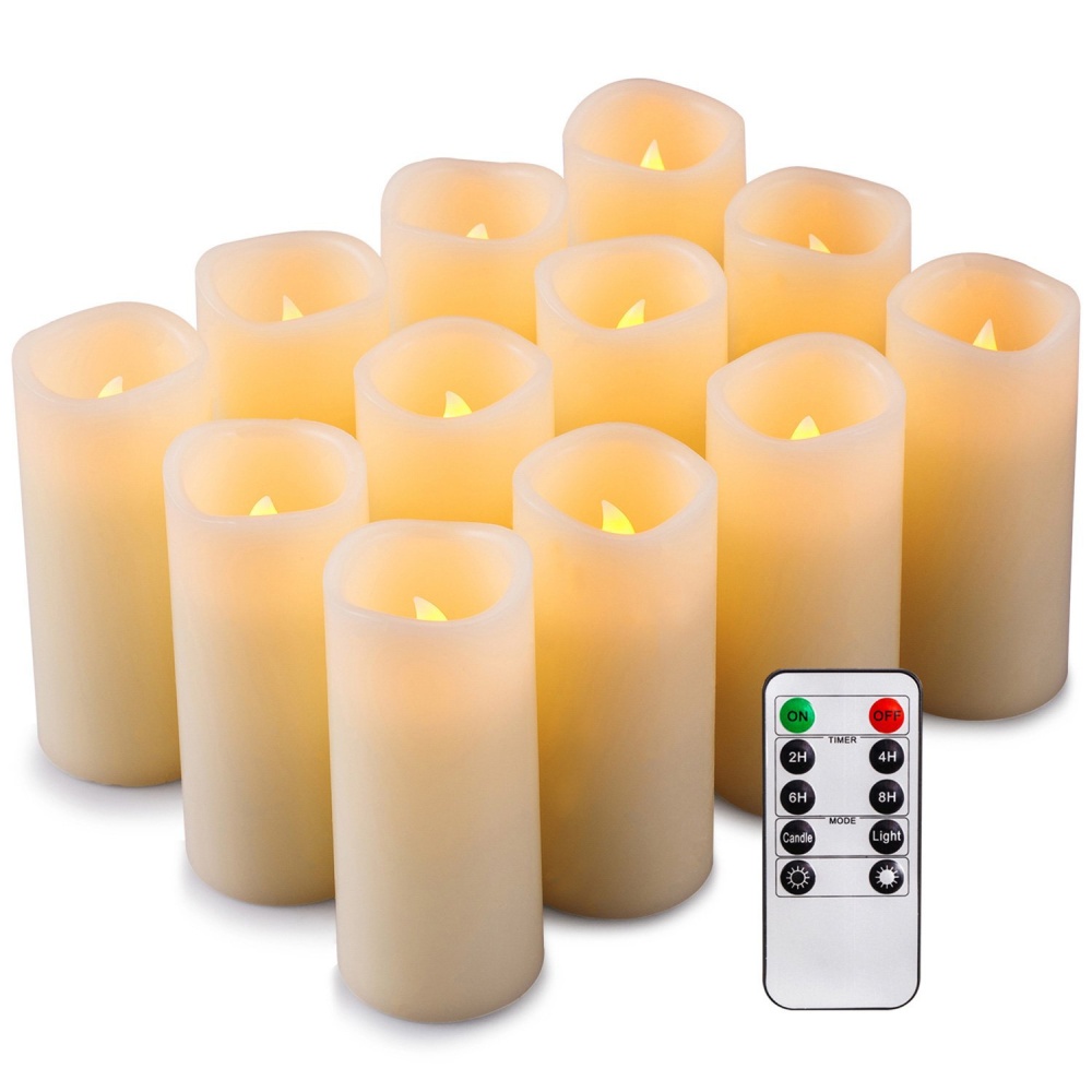 12Pcs LED Electronic Flameless Candles Lights with Remote Control for Party Wedding Decor Yellow light - Image 2