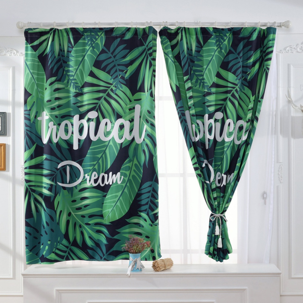 Banana Leaves Printed Window Curtain Bay Drape Bedroom Living Room Decoration Palm leaf digital print_1.3 * 1.8m high hook - Image 3