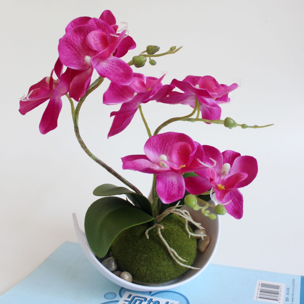 3-branch Simulate Butterfly Orchid with Flowerpot Potted Artificial Plant Home Garden Office Decoration purple - Image 3