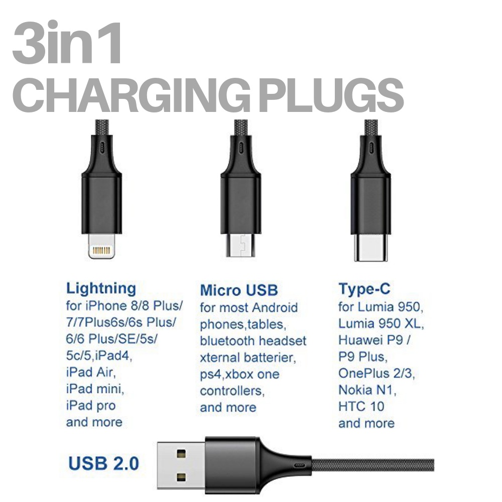 Fast USB Charging Cable Universal 3 in 1 Multi Function Cell Phone Cord Charger blue - Image 2