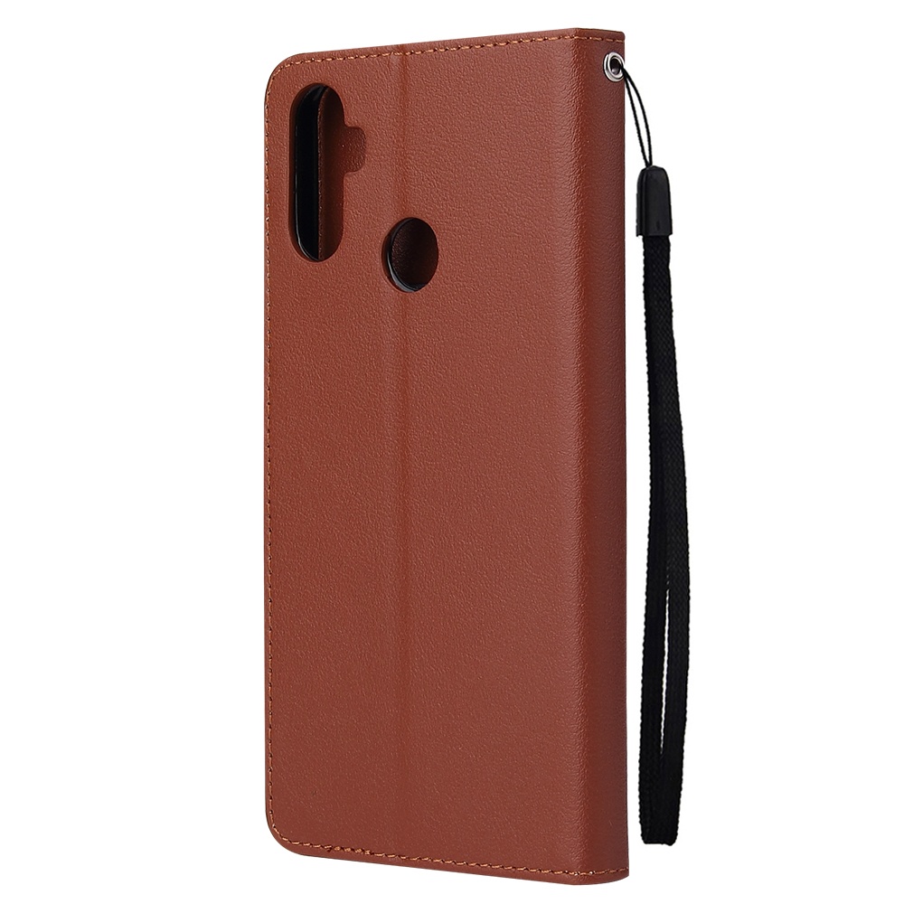 For OPPO Realme C3/Realme 6 PU Leather Mobile Phone Cover with 3 Cards Slots Frame brown - Image 2