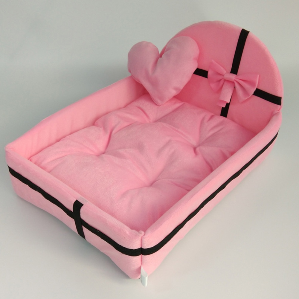 Winter Warm Pet Bed with Plush Cushion for Small Medium Dogs Pink_L