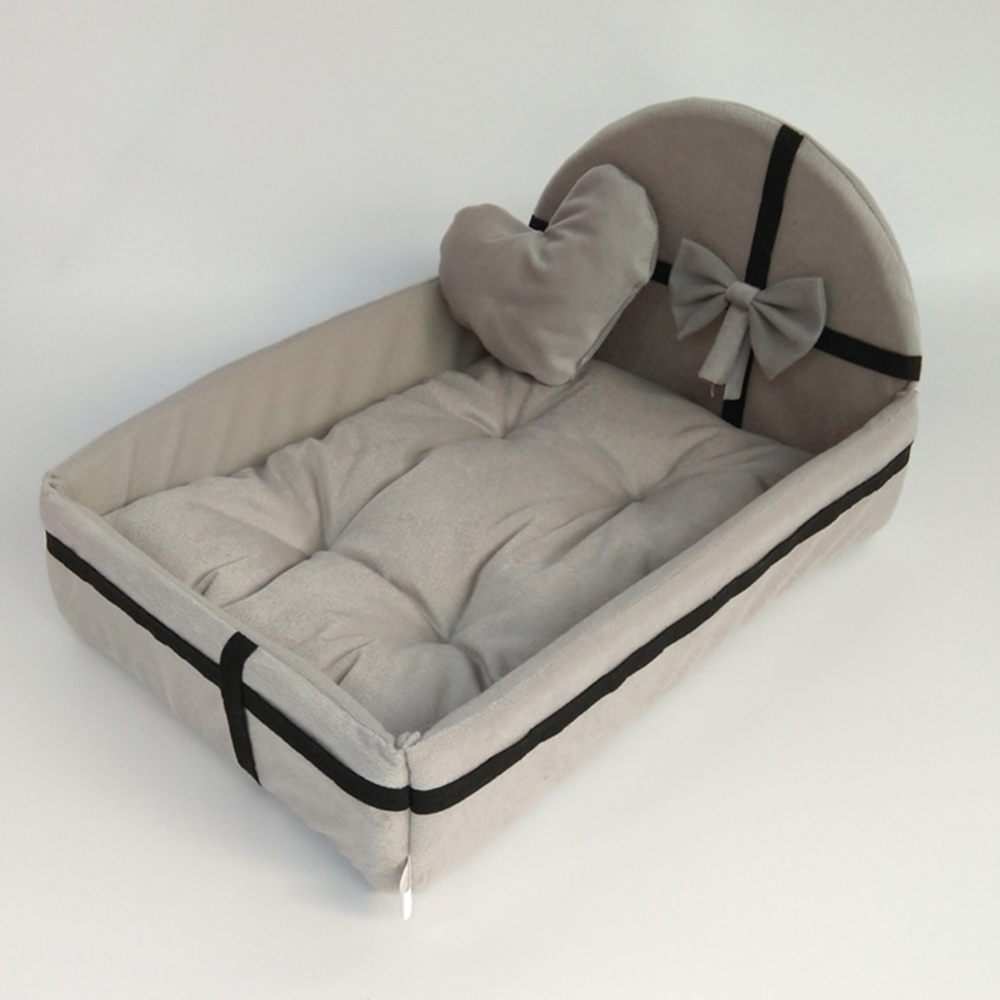 Winter Warm Pet Bed with Plush Cushion for Small Medium Dogs gray_M