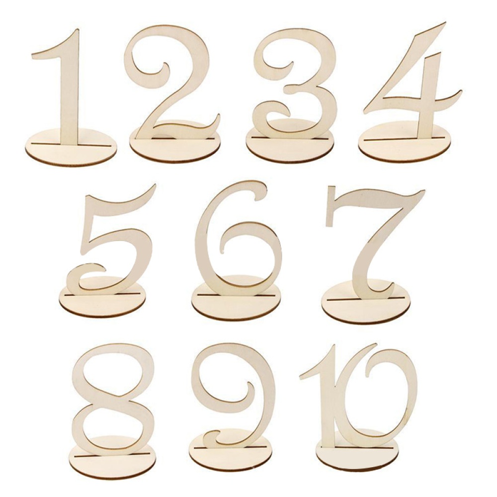 Wedding Party Supplies 1 to 10 Wooden Table Numbers with Round Holder Base for Home Decoration Catering Reception