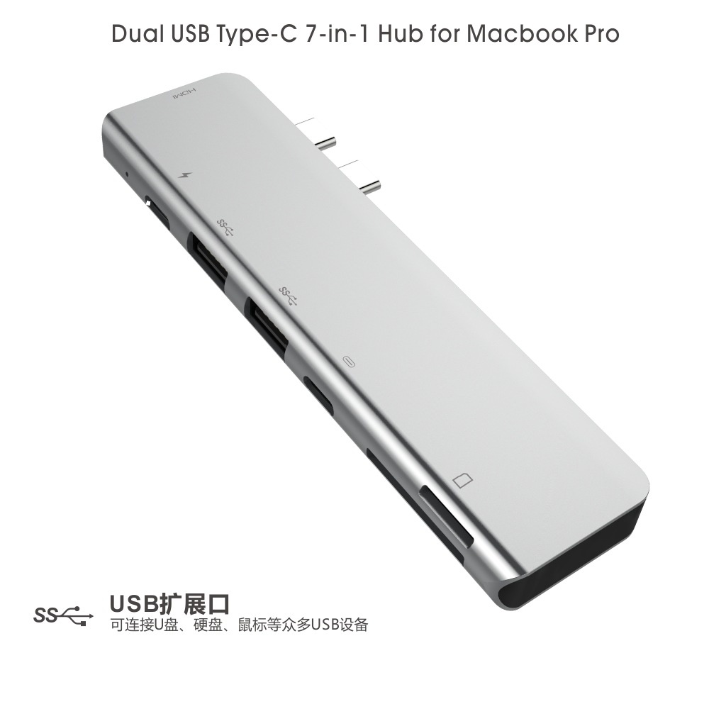 7-in-2 Hub for MacBook Pro Line Concentration Data Converter with Dual USB Type-C Port One Lighgning SD TF Card Slot Support Plug and Play g - Image 2