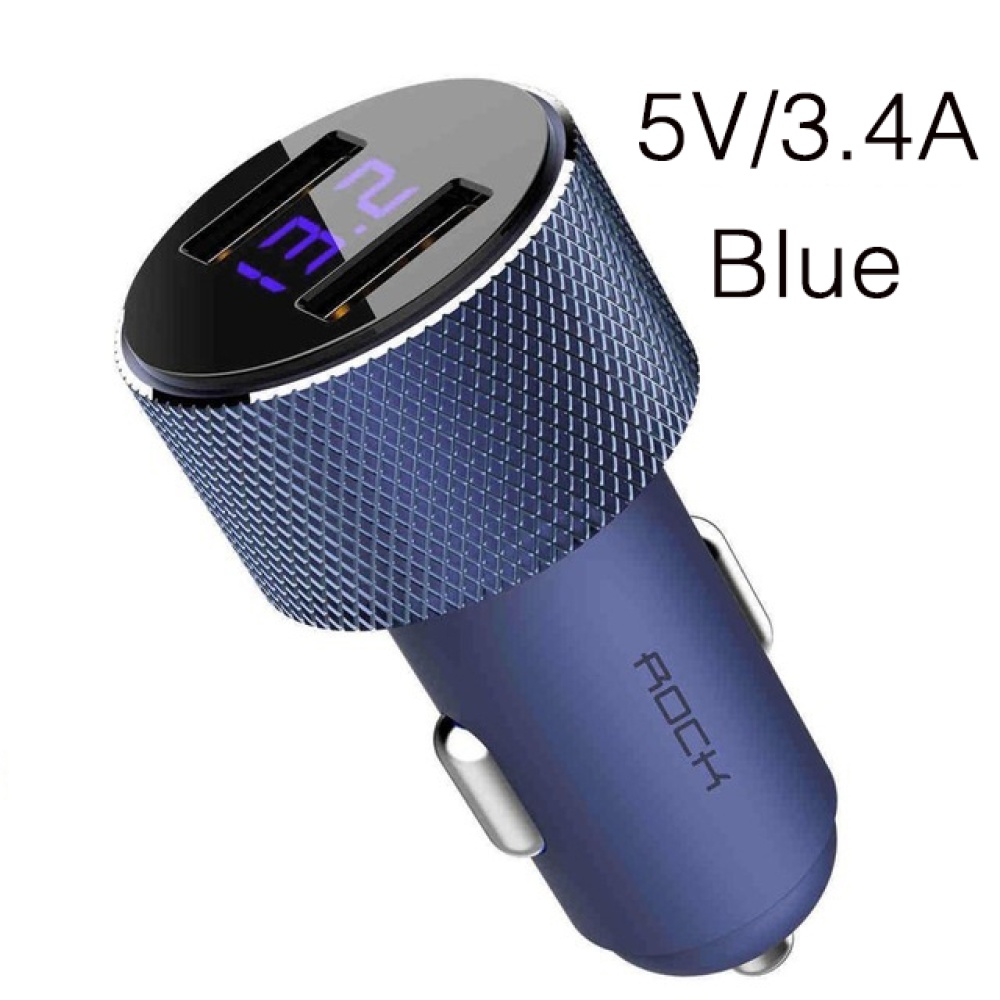 ROCK Mini Dual USB Car Charger LED Display Universal 3.4A Mobile Phone Tablet Fast Charging Usb for 2 Adapter blue - Image 2