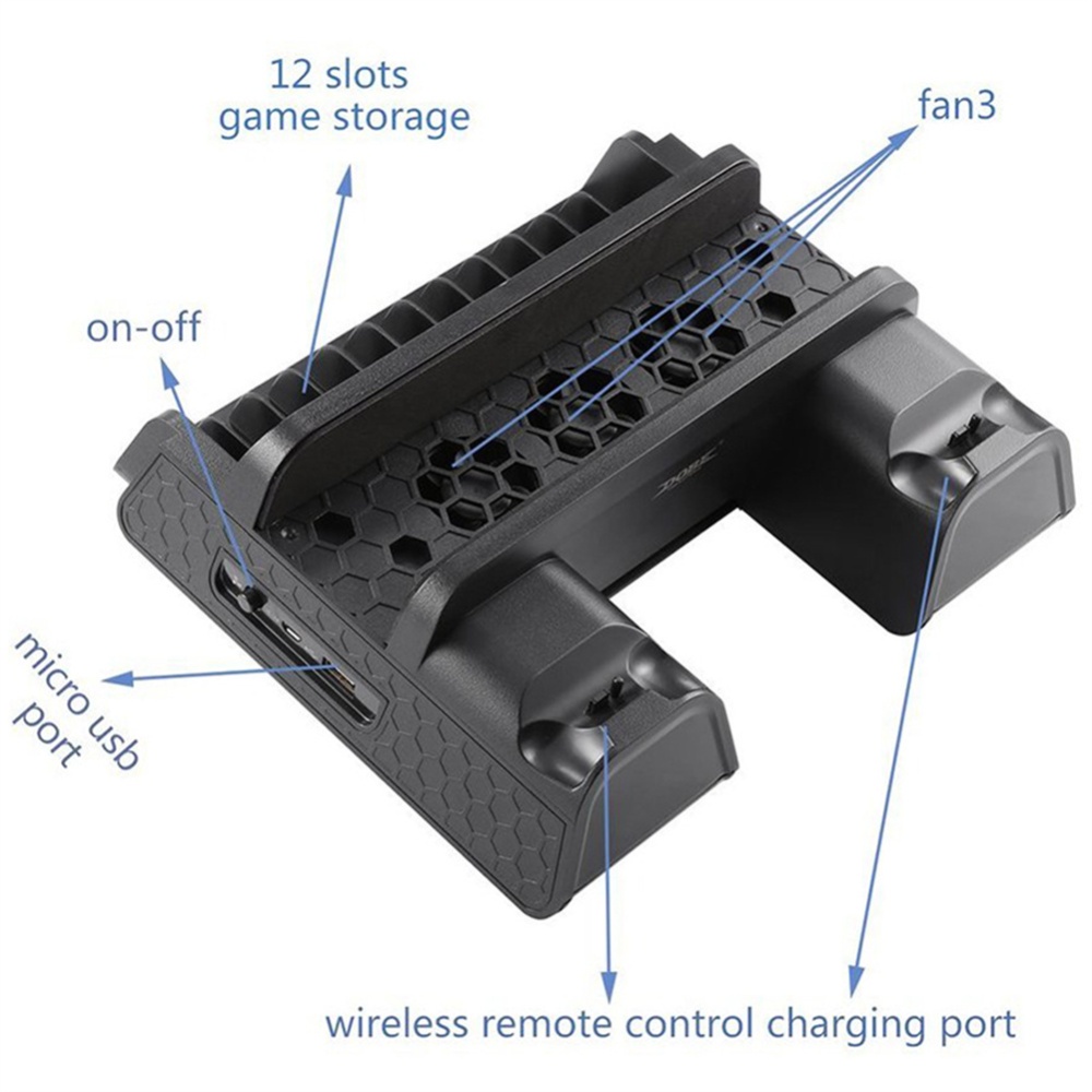 Compatible For Ps4 Cooling Base + Handle Dual Charging Vertical Stand With Smart Bracket Portable Charger Non-slip Bottom black - Image 2