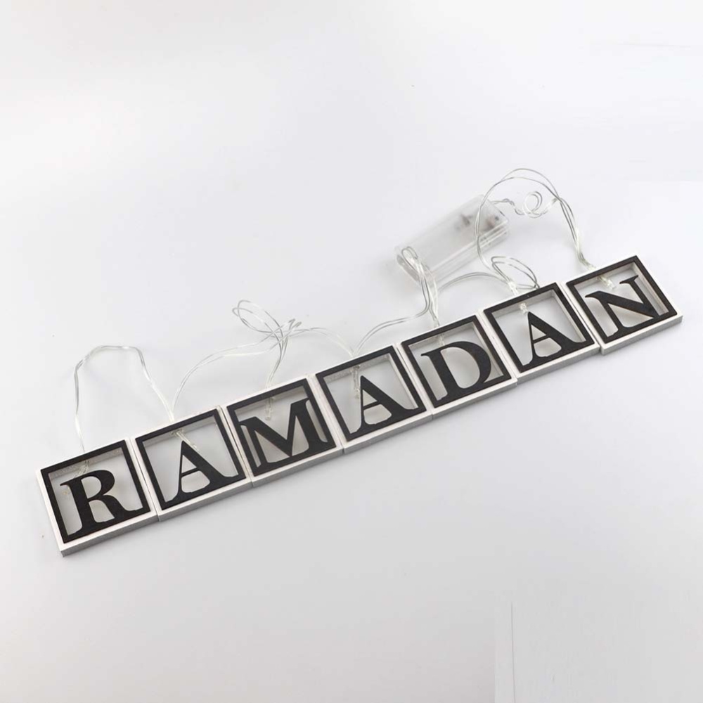 Wooden LED Light String Home Party Garden Craft Pendant Mubarak Islam Gifts JM01892