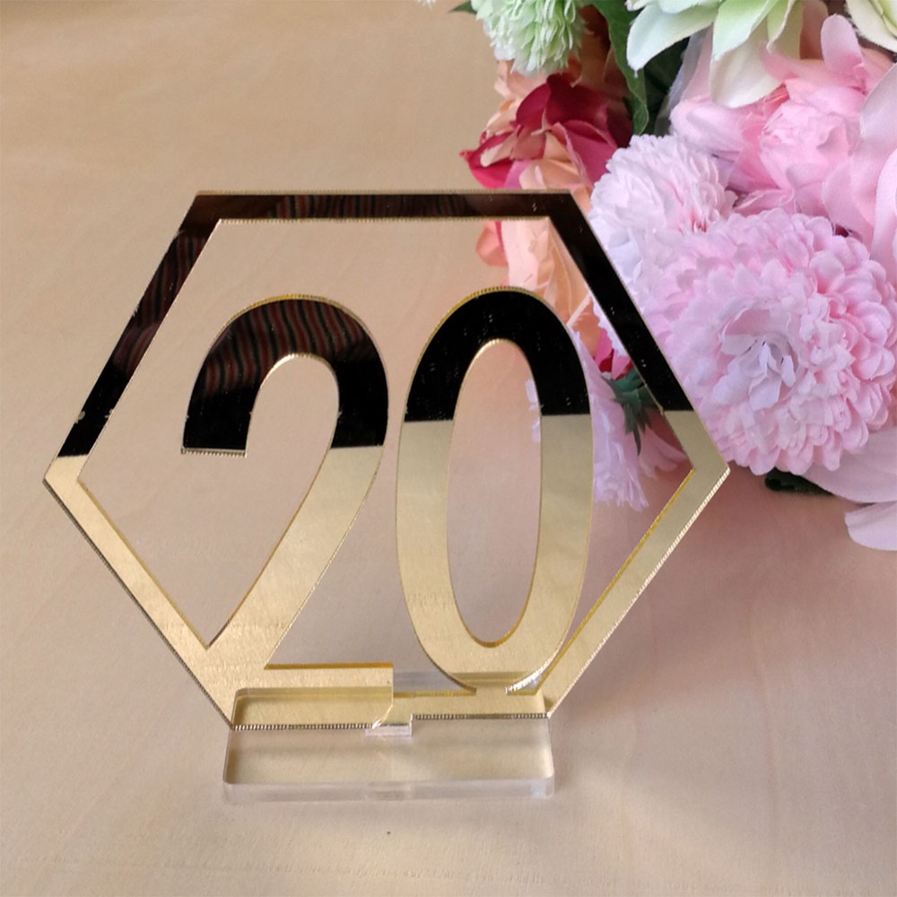 Acrylic Mirror Surface Hollow-out Number 1-20 Hexagon Table Cards Reception Seat Card for Party Wedding Decoration 20PCS/Set Golden - Image 2