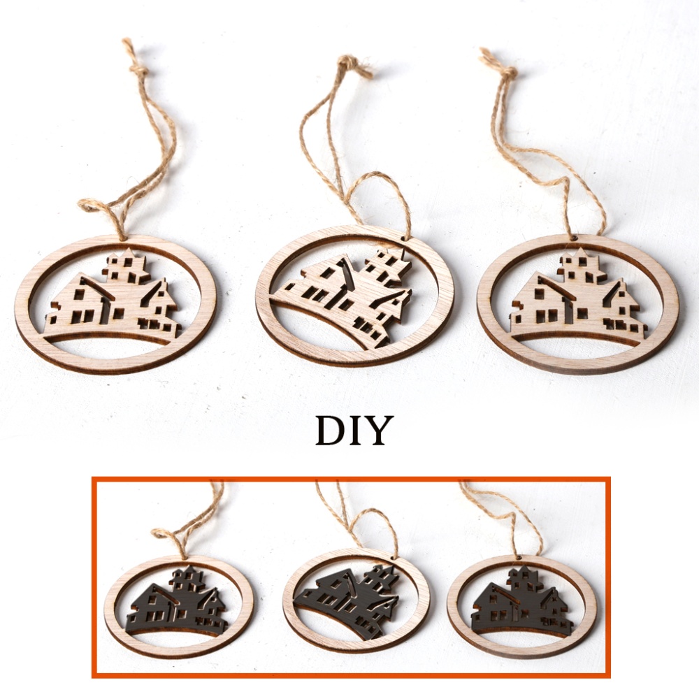 3Pcs Wooden Hollow-out DIY Hanging Pendant with Ropes for Halloween Decor JM01511 - Image 2