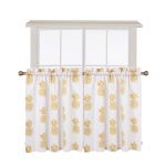 2PCS Small Window Curtains Tiers Pineapple Print Rod Pocket Curtain Set Kitchen Bathroom Bedroom Drapes