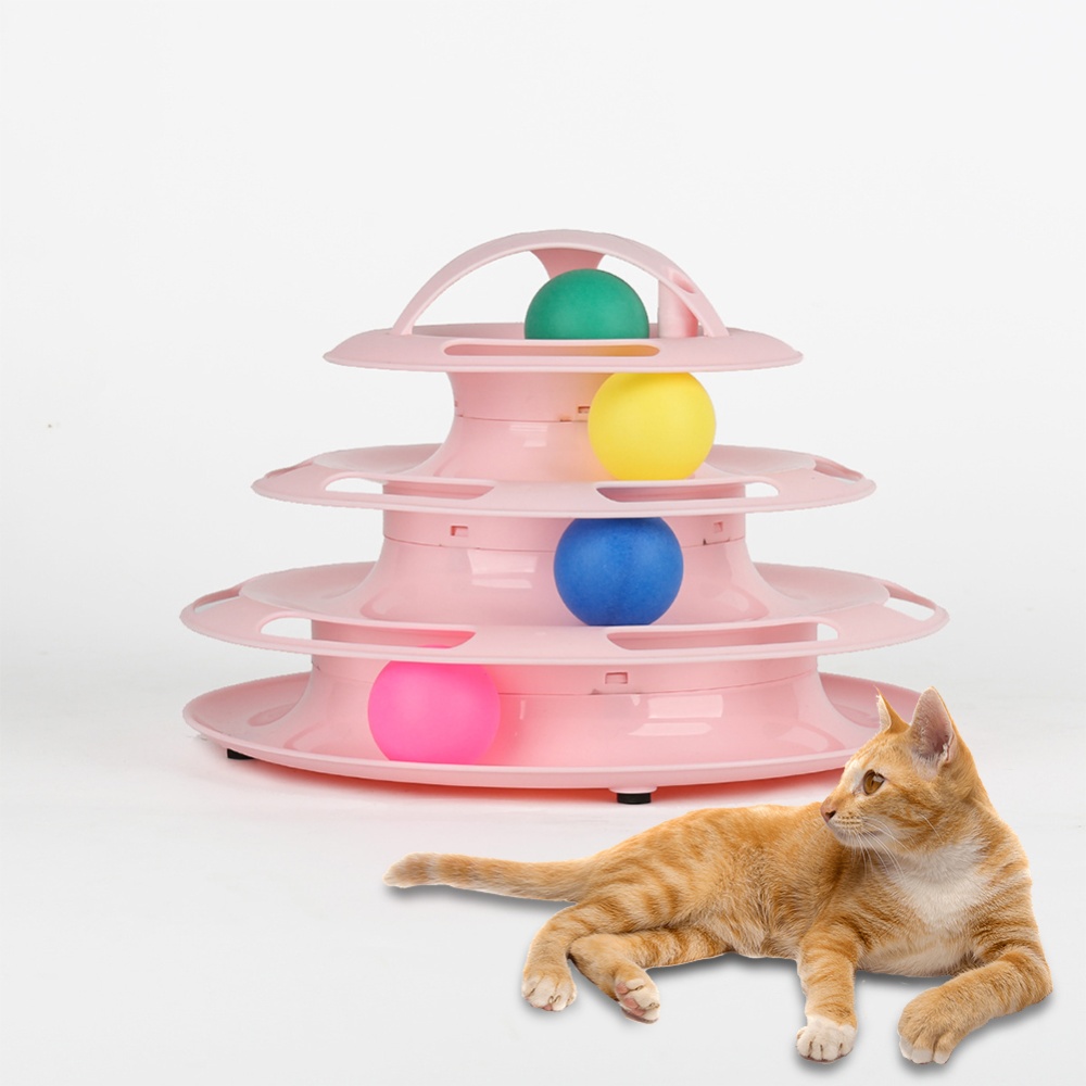 Funny 4 Layers Turntable Interactive Toy with Balls Teaser for Pet Cat