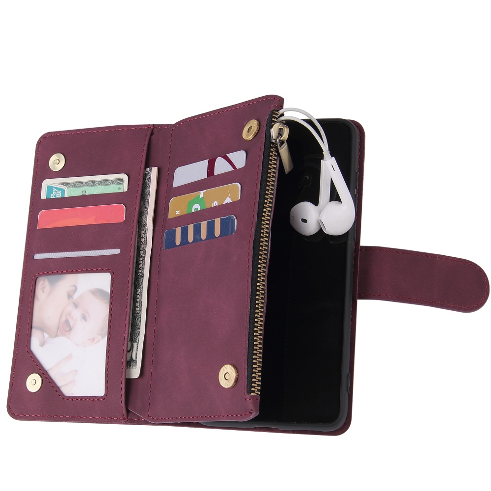 For HUAWEI P40 Case Smartphone Shell Wallet Design Zipper Closure Overall Protection Cellphone Cover 5 wine red - Image 2