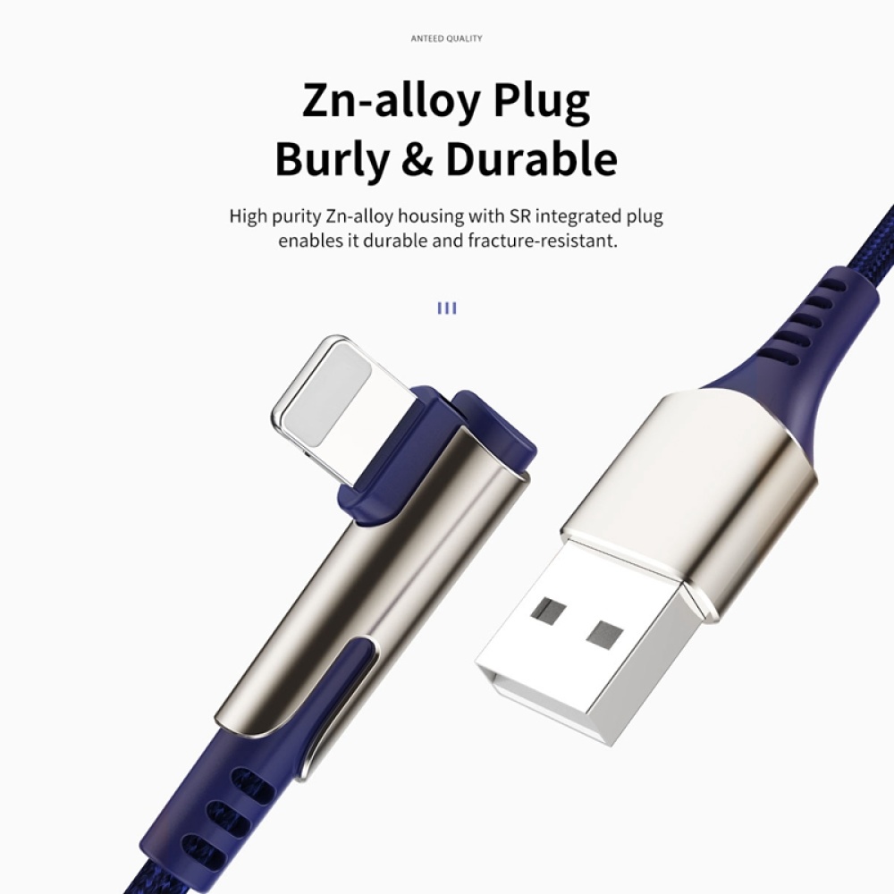 ROCK USB Cable for iPhone 90 Degree Fast Charging Data Sync Cord XS MAX X XR 8 7 6s Plus 5 Mobile Phone Charger blue - Image 2